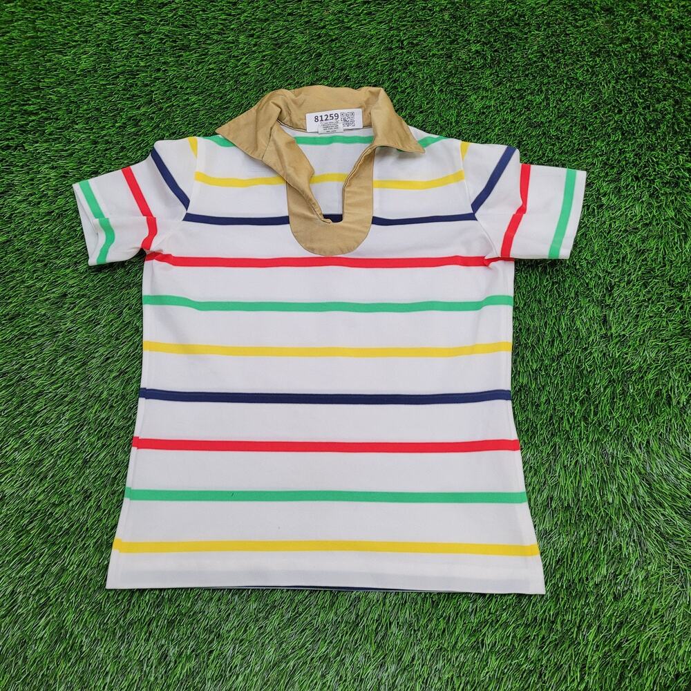 Striped Short Sleeve Polo Tee with Tan Collar